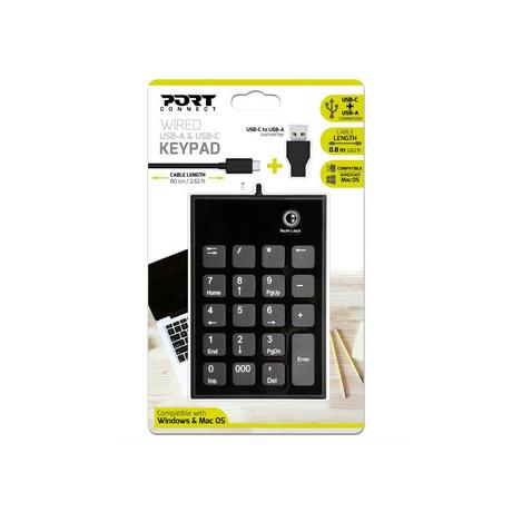 Port Designs  900801 Numerische Tastatur Laptop USB Schwarz, Grau 