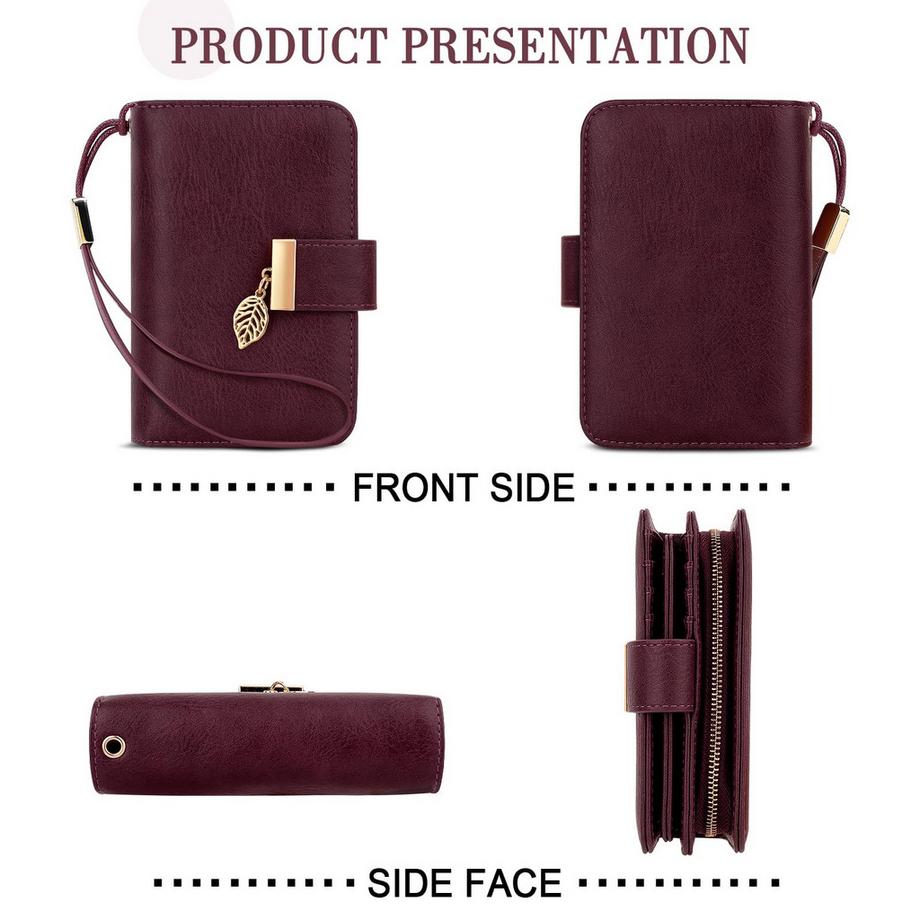 Only-bags.store Portefeuille en cuir avec protection RFID 18 fentes pour cartes chaîne à fermeture éclair et lanière  