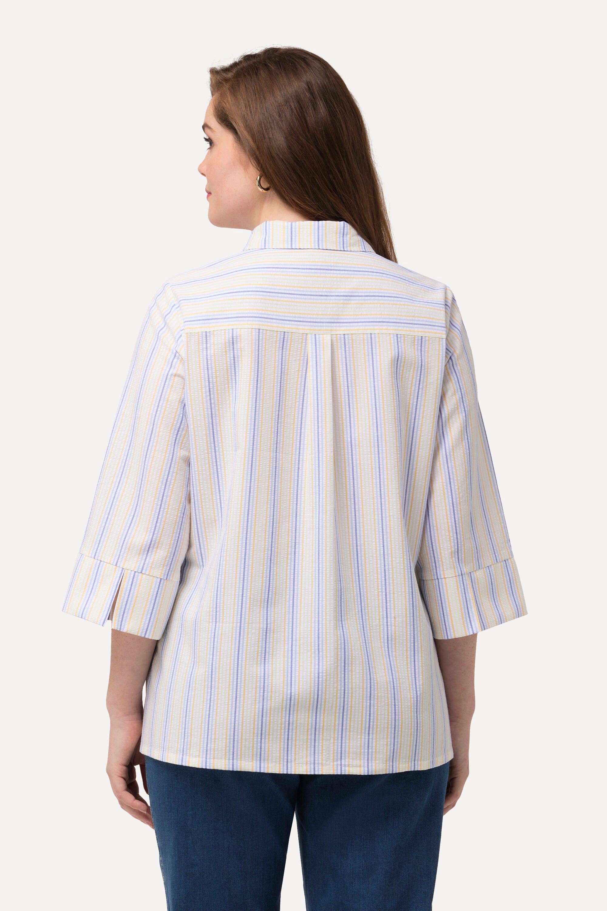 Ulla Popken  Camicia con righe con crespatura a bolle, collo da camicia e maniche a 3/4 