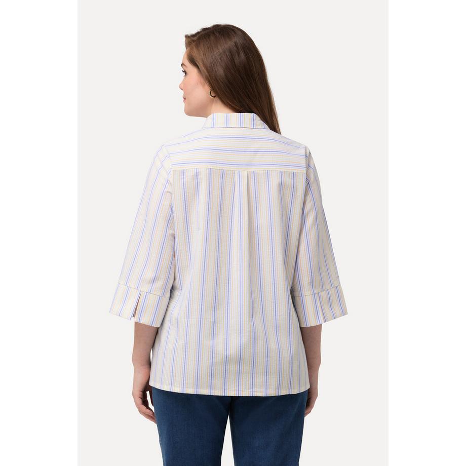 Ulla Popken Camicia Righe con Crespatura a Bolle Collo da Camicia Maniche 3/4  