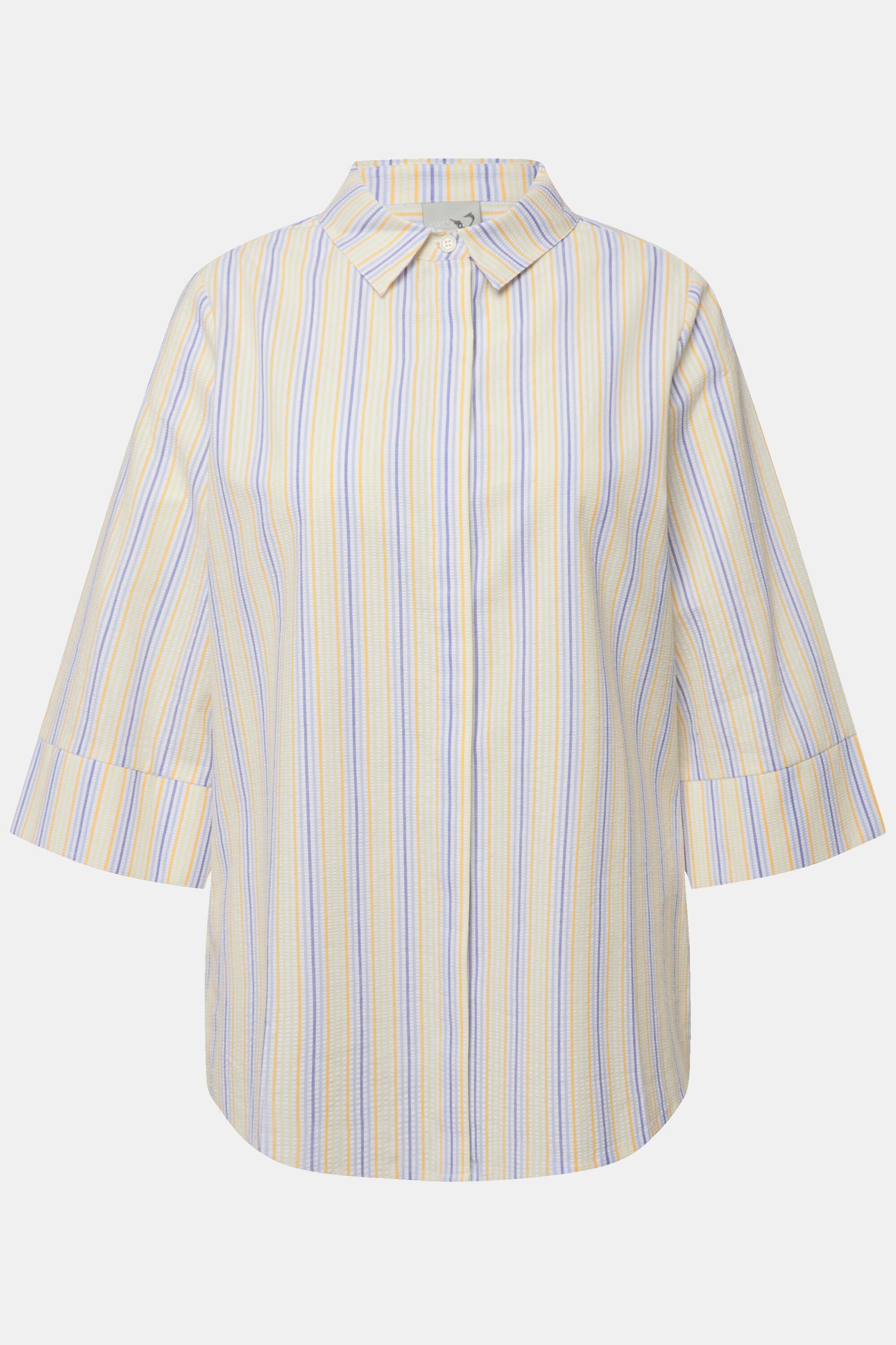 Ulla Popken Hemdbluse Bubble-Strukturstreifen Hemdkragen 3/4-Arm  