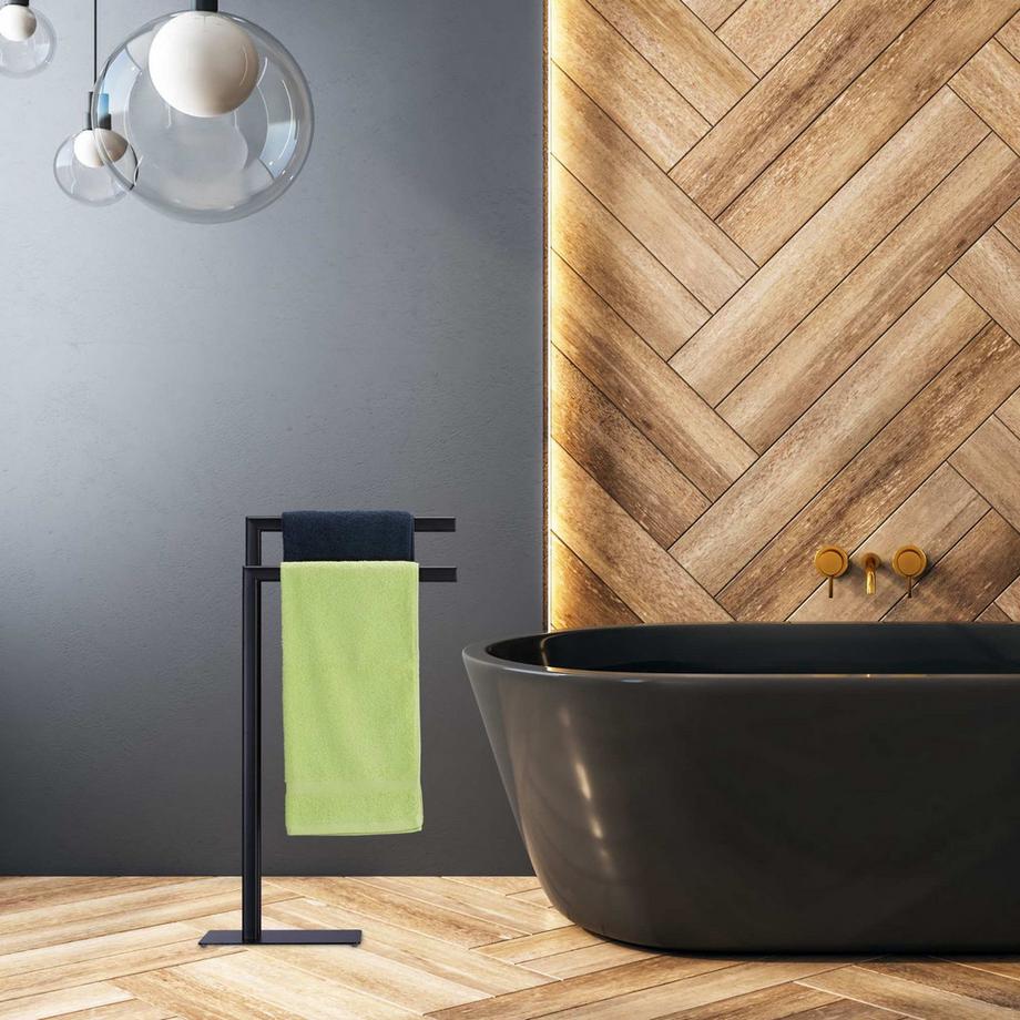 Northix  Schwarzer Handtuchhalter mit 2 Stangen 