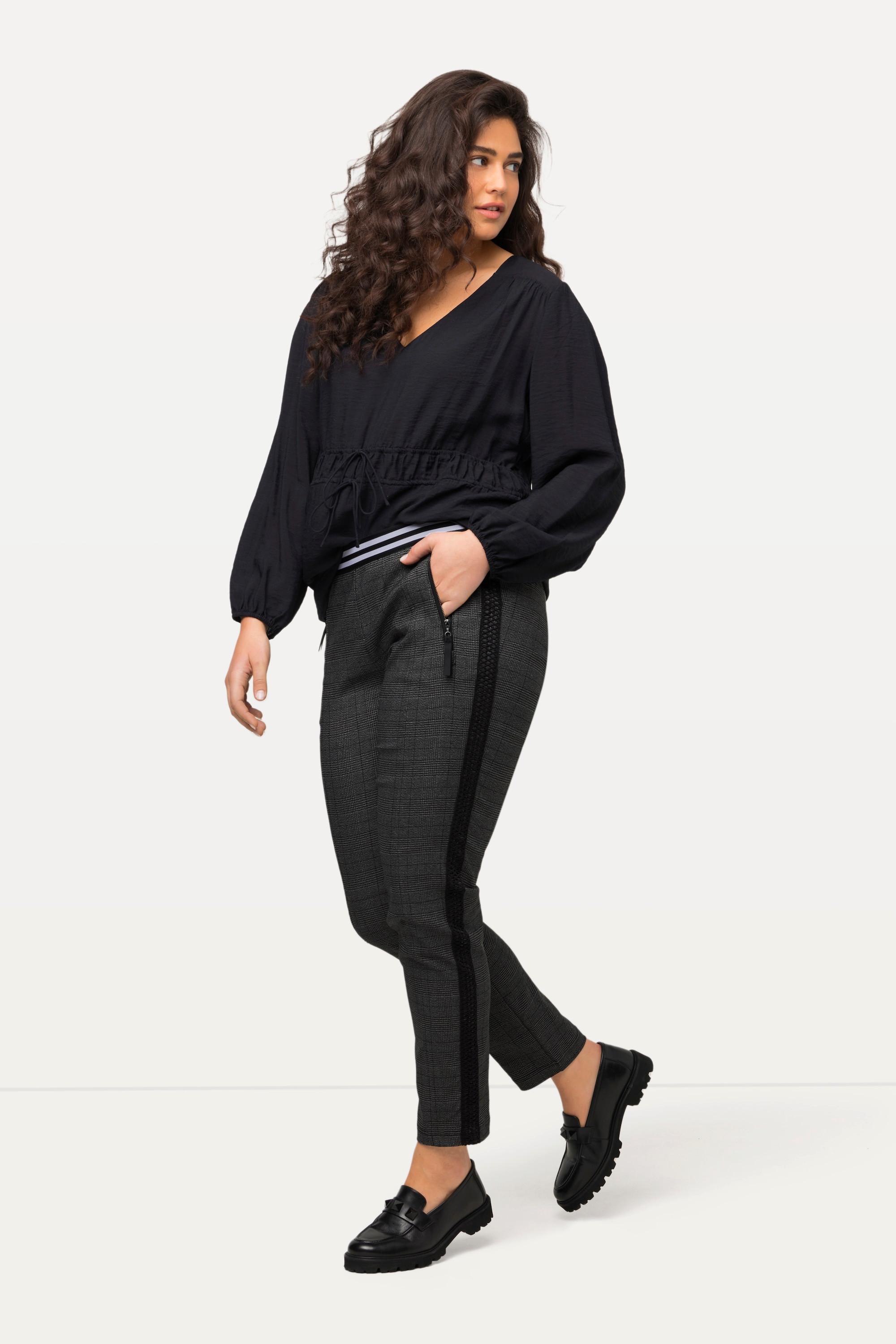 Ulla Popken  Pantalon, galon, ceinture élastique à rayures, poches zippées 