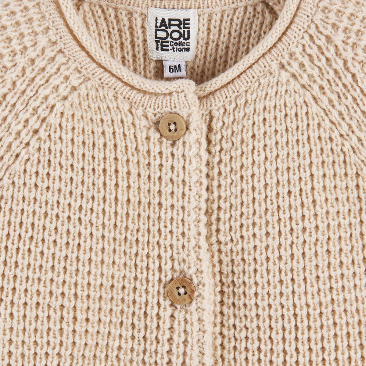 La Redoute Collections  Baby Grobstrick-Cardigan mit rundem Ausschnitt 