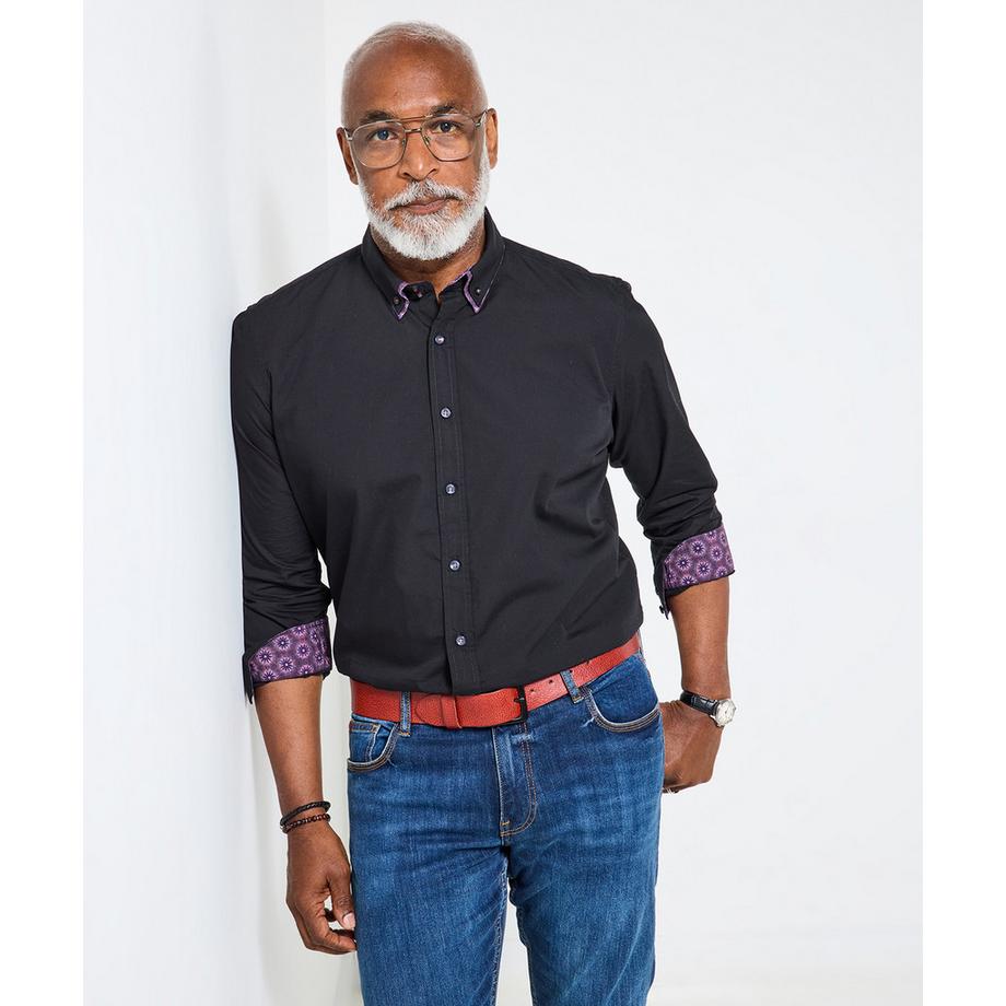 Hemd mit doppeltem Kragen und Kontrastbesatz