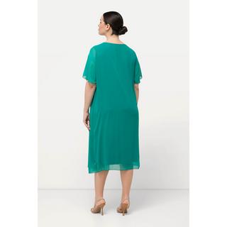 Ulla Popken Chiffonkleid Schmucksteine A-Linie Rundhals Halbarm  