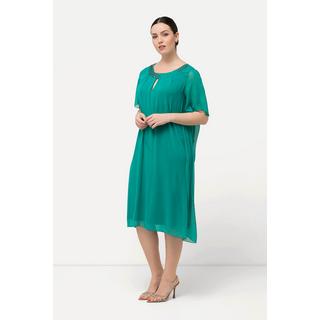 Ulla Popken Chiffonkleid Schmucksteine A-Linie Rundhals Halbarm  