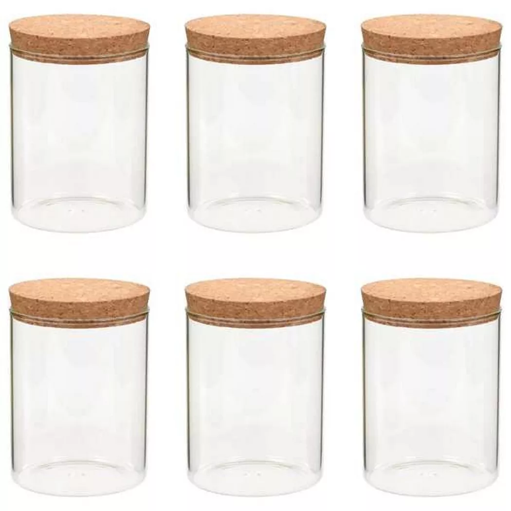 6 pcs Pots de conservation en verre et couvercle en liège 650ml