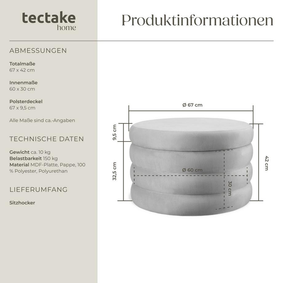 Tectake Sgabello contenitore Altu XL Rotondo  