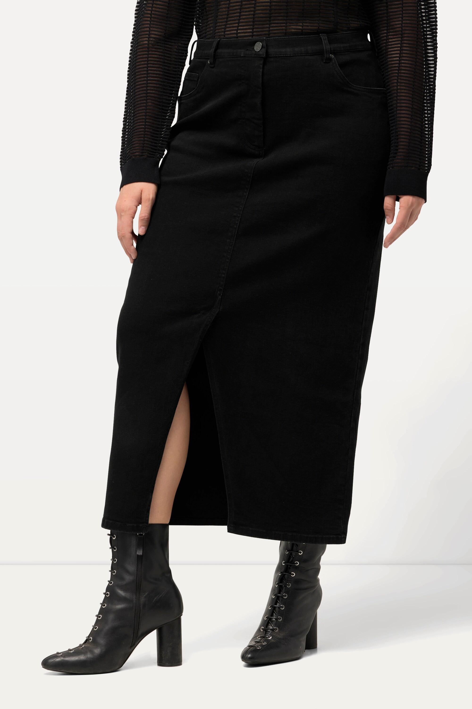 Ulla Popken Jeans Midirock Saumschlitz Komfortbund  