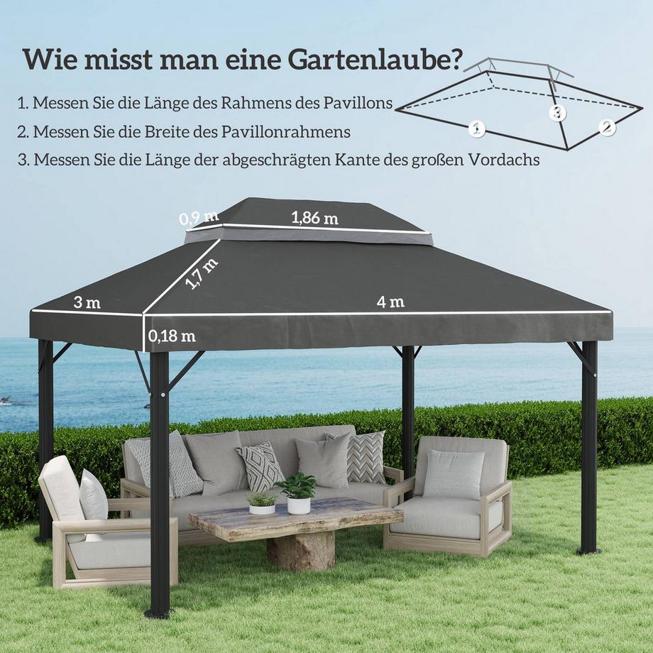 Northio Outsuuny Tetto di ricambio per gazebo 3 x 4 m Tetto per gazebo impermeabile Doppio tetto Copertura di ricambio per gazebo da giardino Parti di ricambio in tessuto Oxford 370 g/m² Grigio scuro  
