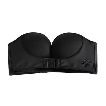 Trägerloser Push-Up-BH, zusätzliche Knopfleiste vorne, Schwarz – 75C