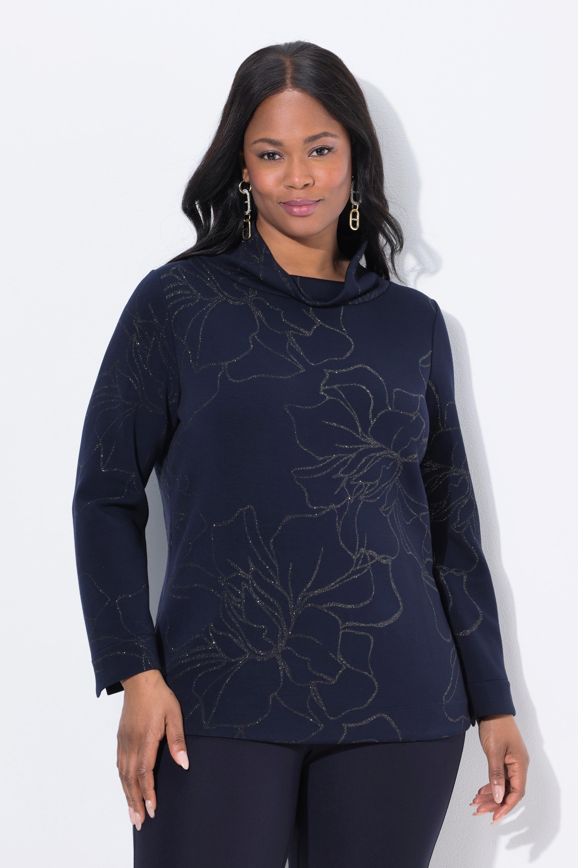 Ulla Popken Sweat-shirt Motif Fleurs Col Montant  