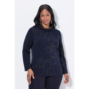 Sweat-shirt motif à fleurs, col montant et manches longues, modal mélangé