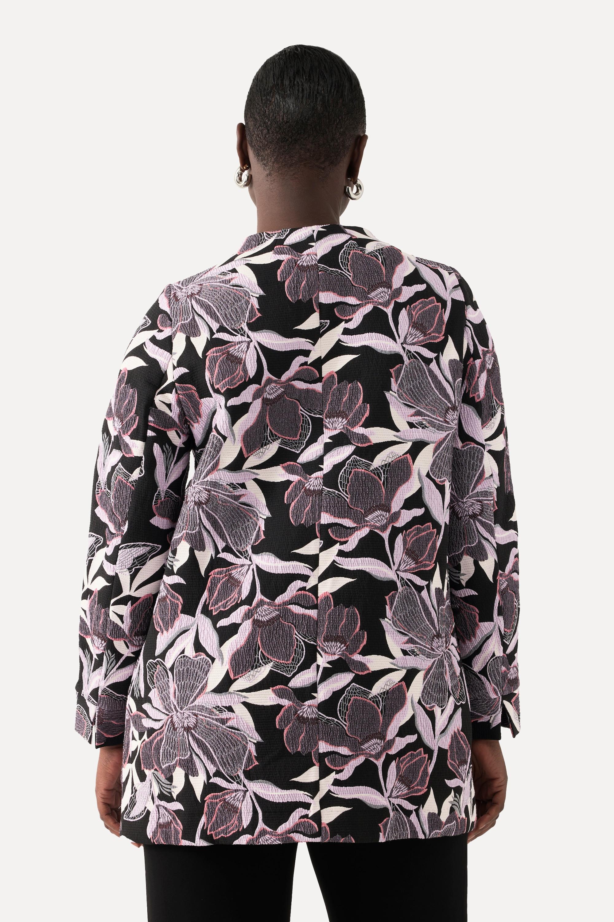 Ulla Popken Jacquard Blüten A-Linien Jacke mit Kelchkragen  