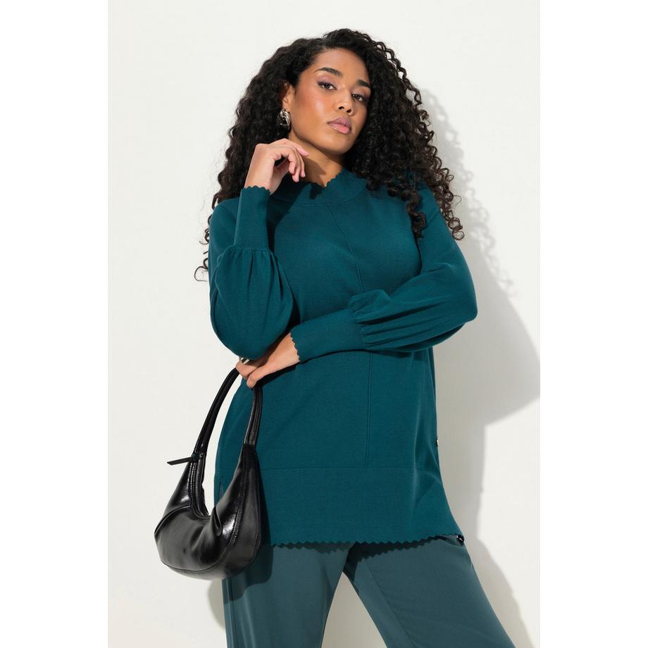 Ulla Popken Maglione Orlo a Cappette Collo Alto Maniche Lunghe  