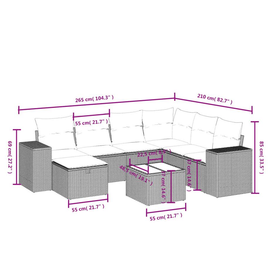 VidaXL Ensemble de canapés de jardin rotin synthétique  