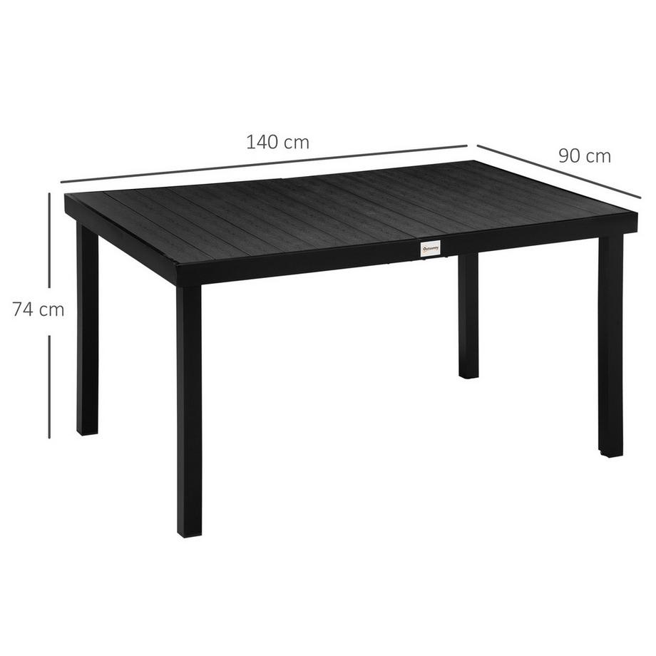 Northio Gartentisch 6 Personen Esstisch Pflegeleichter Aluminiumtisch Gartenmöbel Kunststoff Schwarz 140X90X74Cm  