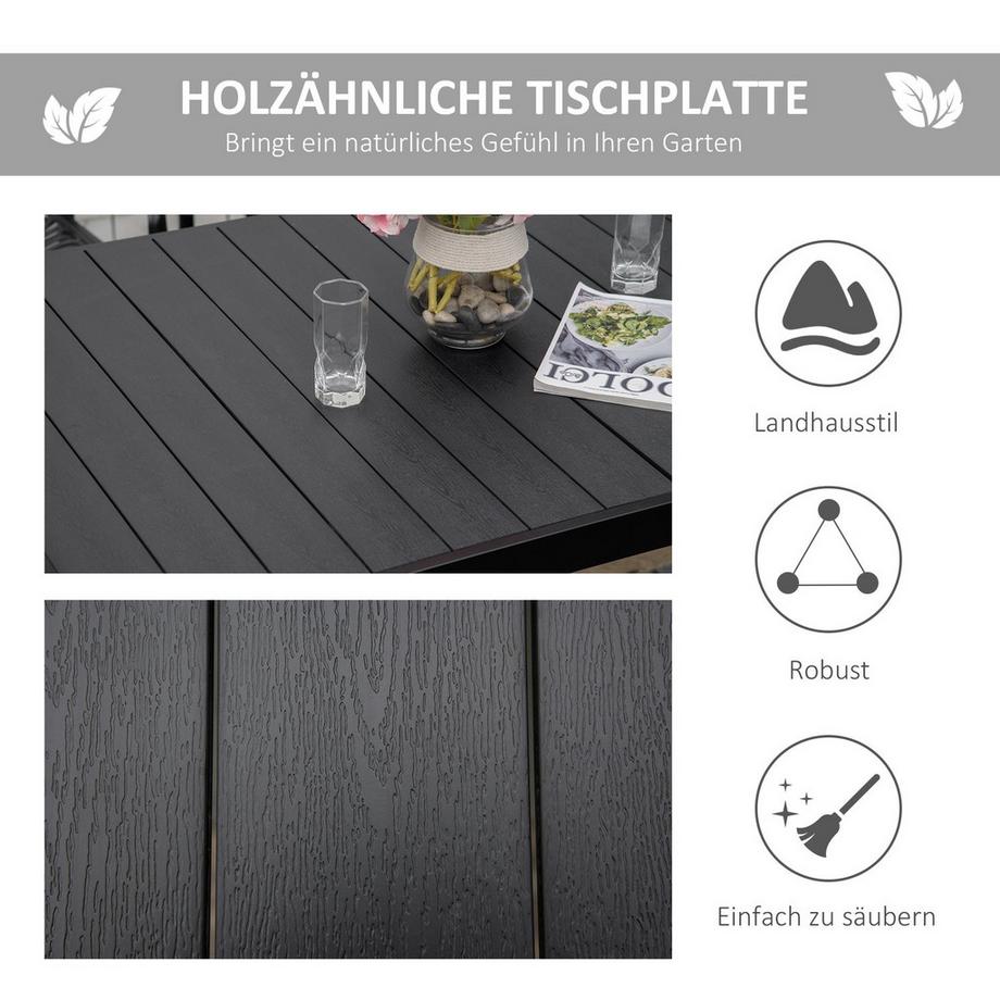 Northio Gartentisch 6 Personen Esstisch Pflegeleichter Aluminiumtisch Gartenmöbel Kunststoff Schwarz 140X90X74Cm  