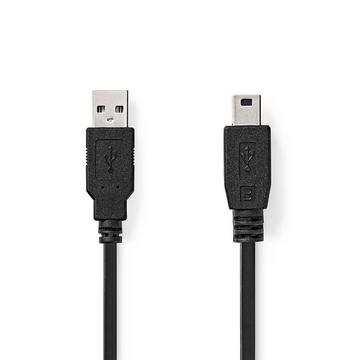 USB-Kabel | USB 2.0 | USB-A-Stecker | USB Mini-B 5-poliger Stecker | 480 Mbit/s | Vernickelt | 5,00 m | Rund | PVC | Schwarz | Etikett