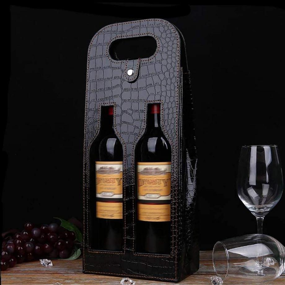 eStore  Geschenkbox für 2 Weinflaschen, Kunstleder 