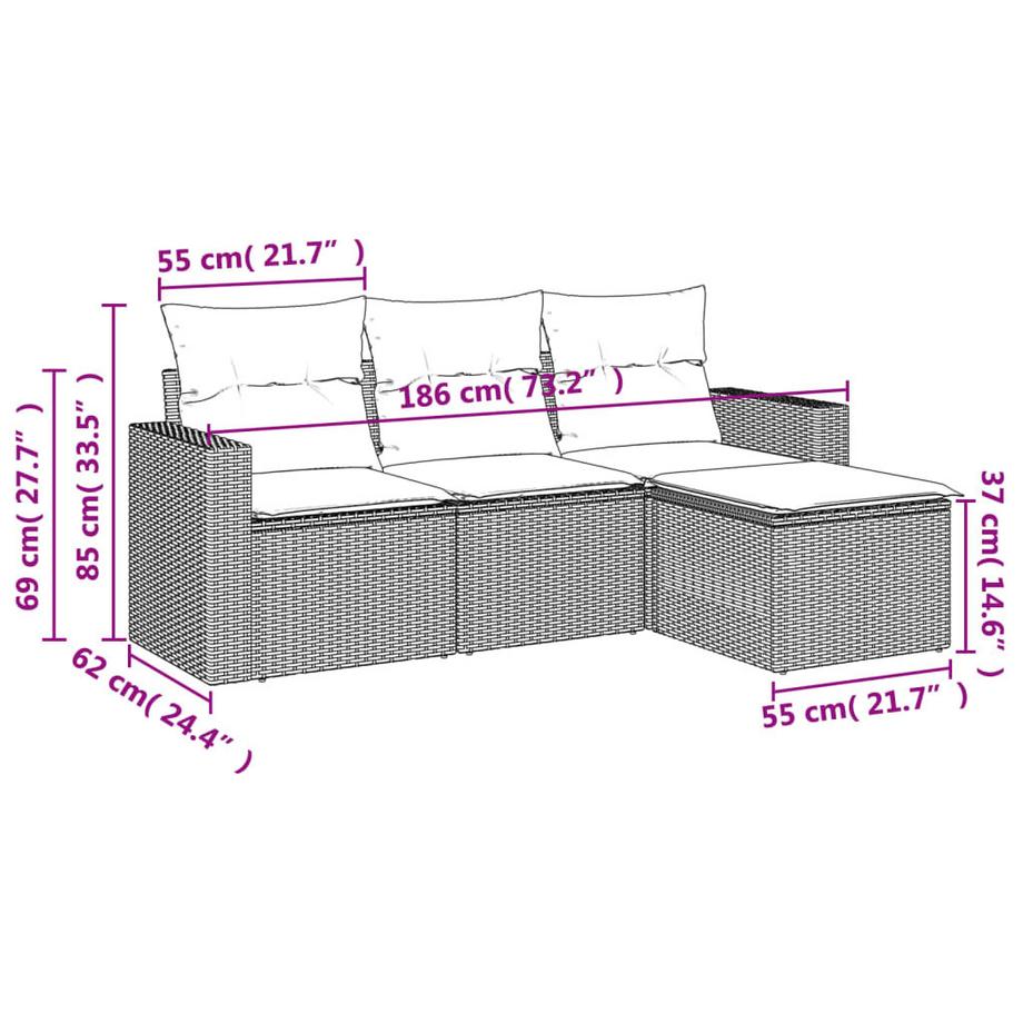 VidaXL Ensemble de canapés de jardin rotin synthétique  