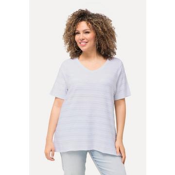 T-shirt con texture a righe, scollo a V e mezze maniche