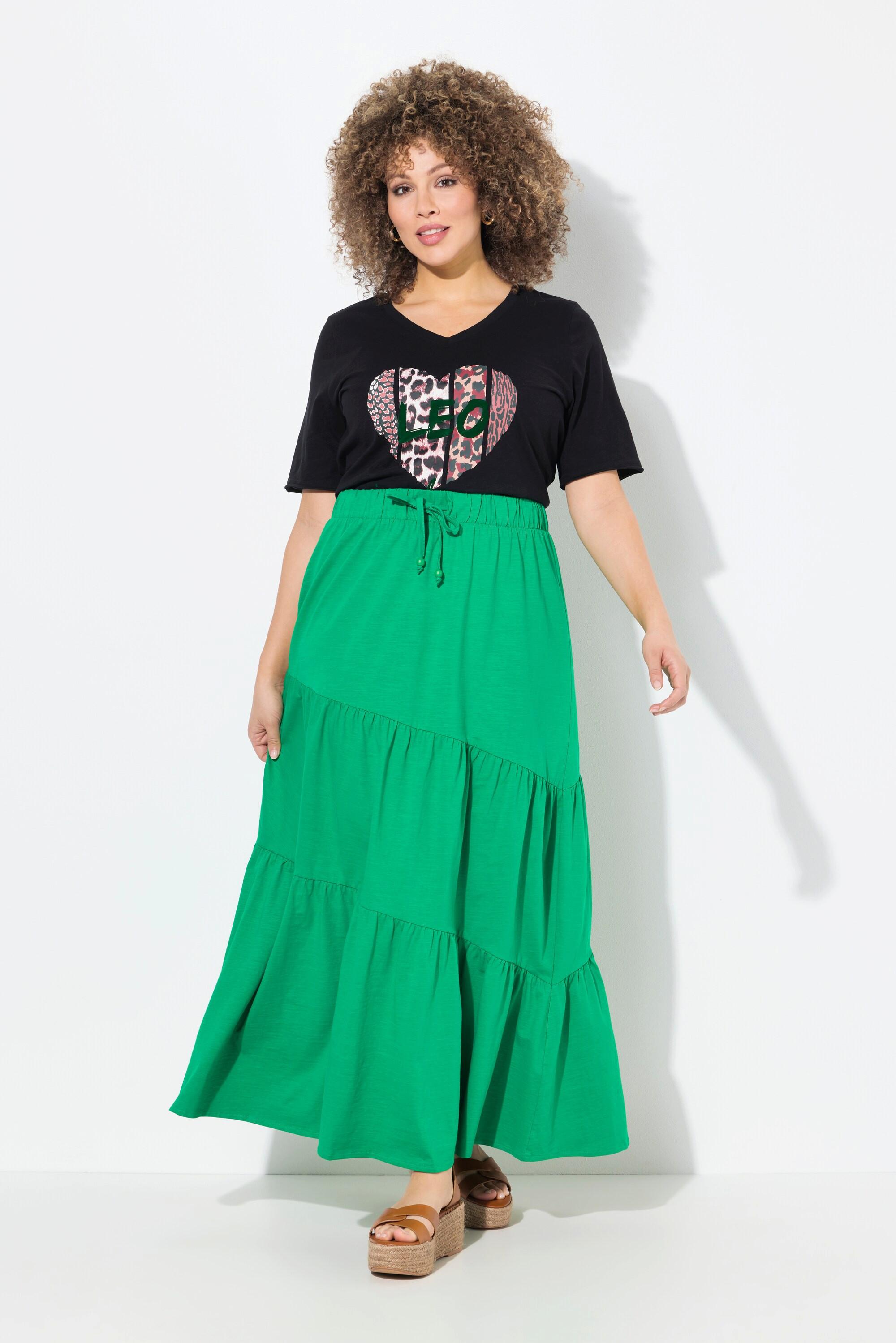 Ulla Popken Maxi Gonna Jersey Balze A Strati Linea A Vita Elastica  