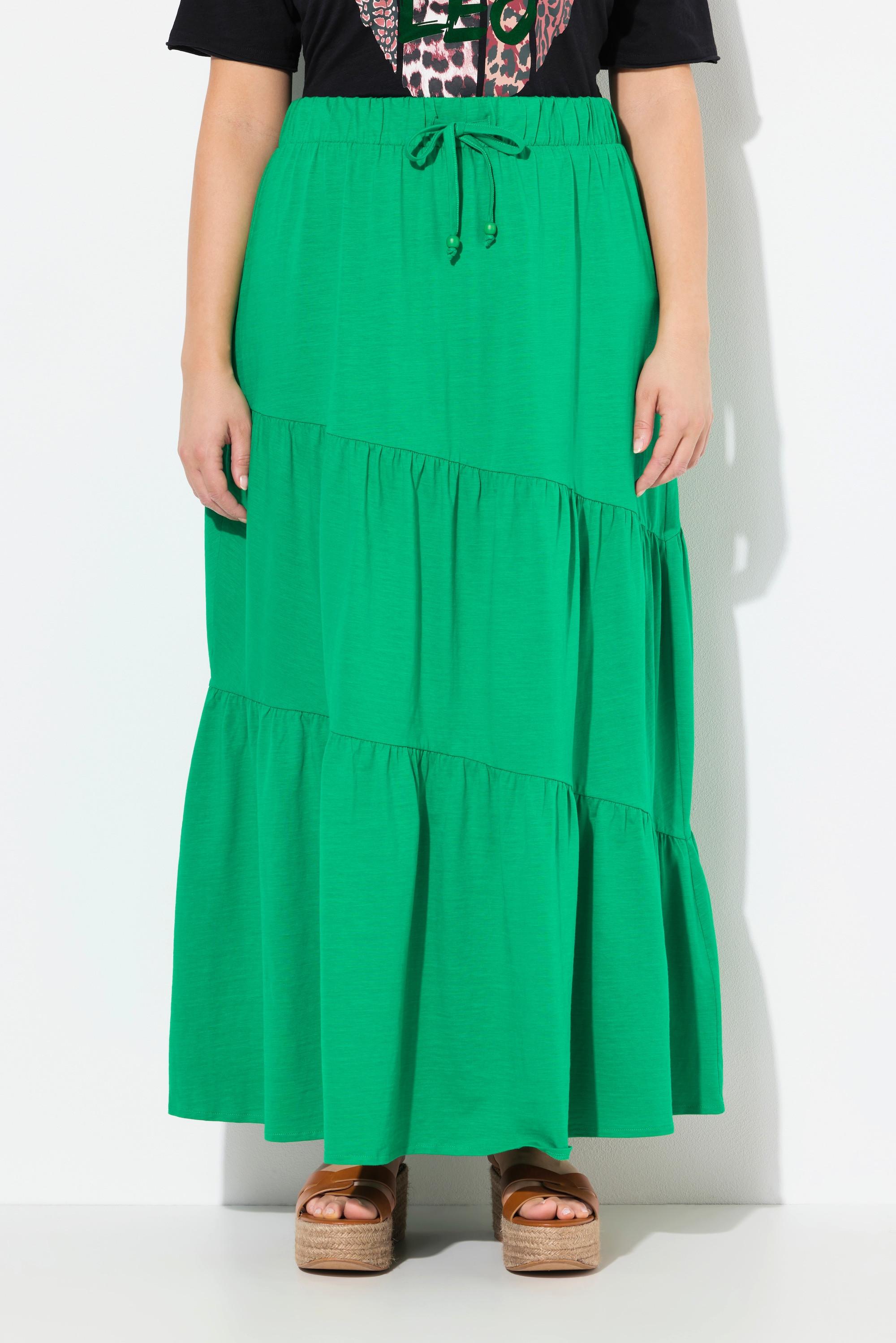 Ulla Popken Maxi Gonna Jersey Balze A Strati Linea A Vita Elastica  