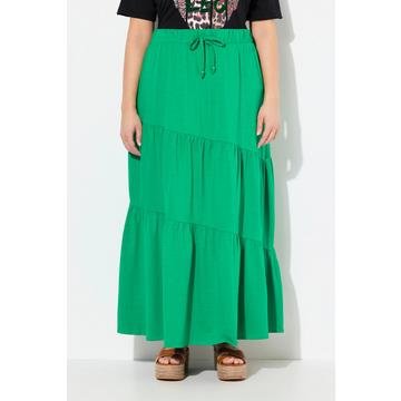 Maxi gonna in jersey dal taglio svasato con balze e cintura elastica