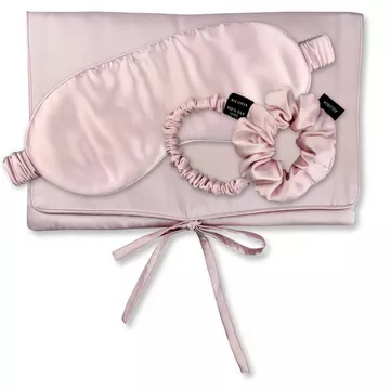 TRAVEL SET HAIR Borsa di seta, maschera per dormire, Scrunchie S & Scrunchie M