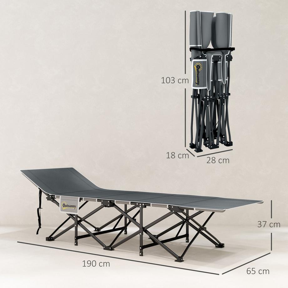 Northio  Lit de camping lit de camping pliable avec matelas oreiller poche latérale 190 x 65 x 37 cm chaise longue de camping pour adultes lit d'appoint jusqu'à 150 kg lit pliant pour extérieur, jardin camping voyage gris clair | 