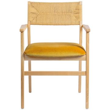 Poltrona Paloma legno di frassino biondo velluto zafferano