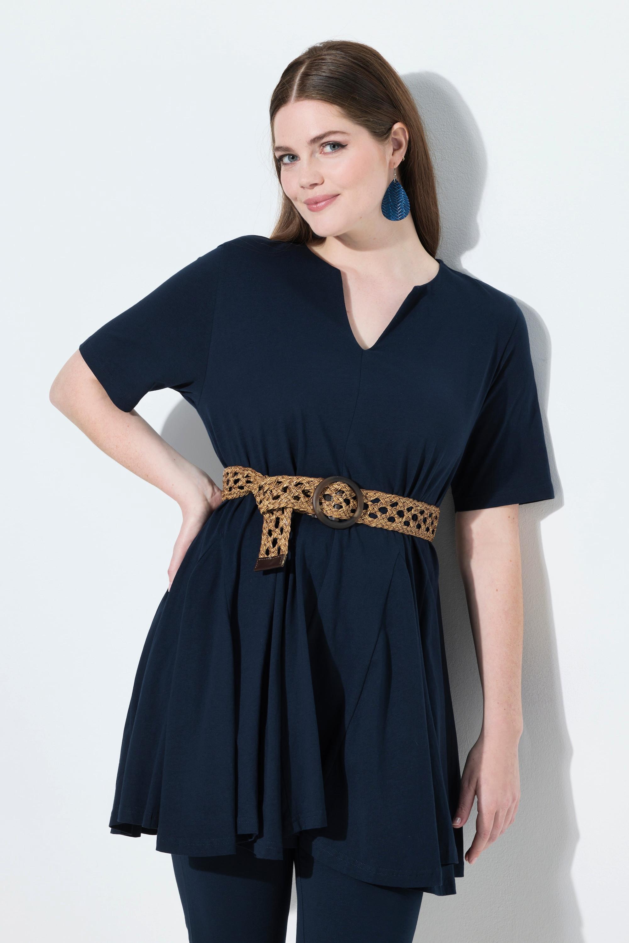 Ulla Popken A-Linie T-Shirt Tunika-Ausschnitt Halbarm  