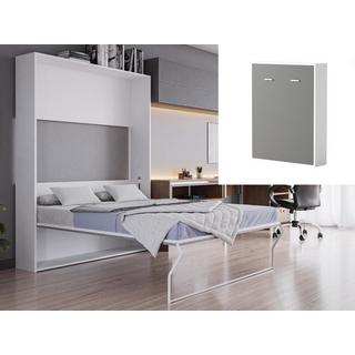 Vente-unique Lit escamotable 160 x 200 cm - Ouverture verticale manuelle - Blanc et gris + Matelas - MALINA  II  