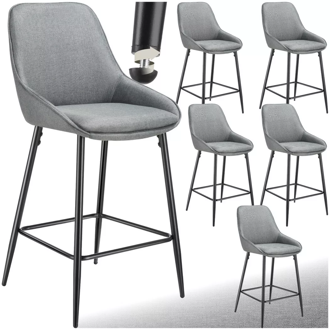 Tectake - Sgabello da bar Siera Imbottito, rivestimento morbido, One Size, Grigio