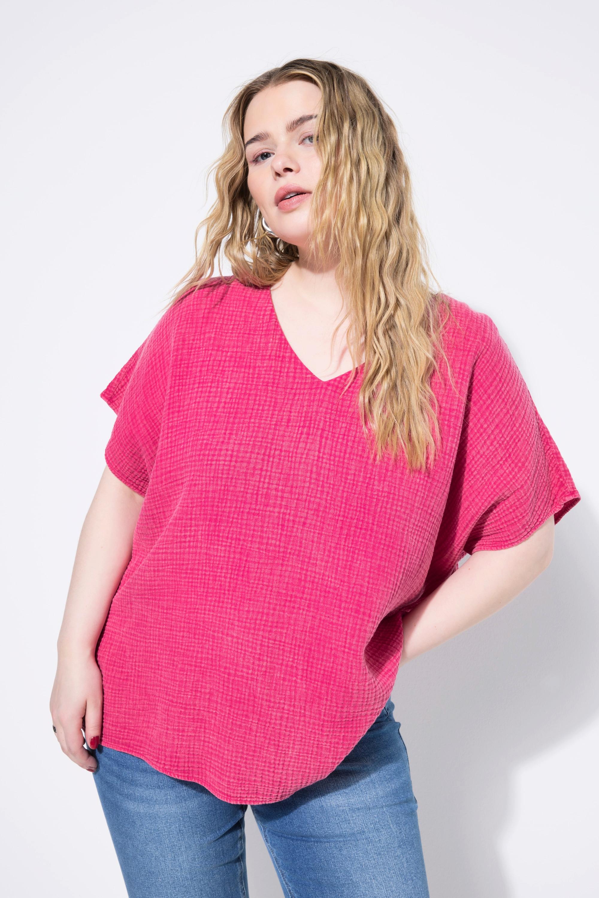 Studio Untold Oversized Musselin V-Ausschnitt Blusenshirt  