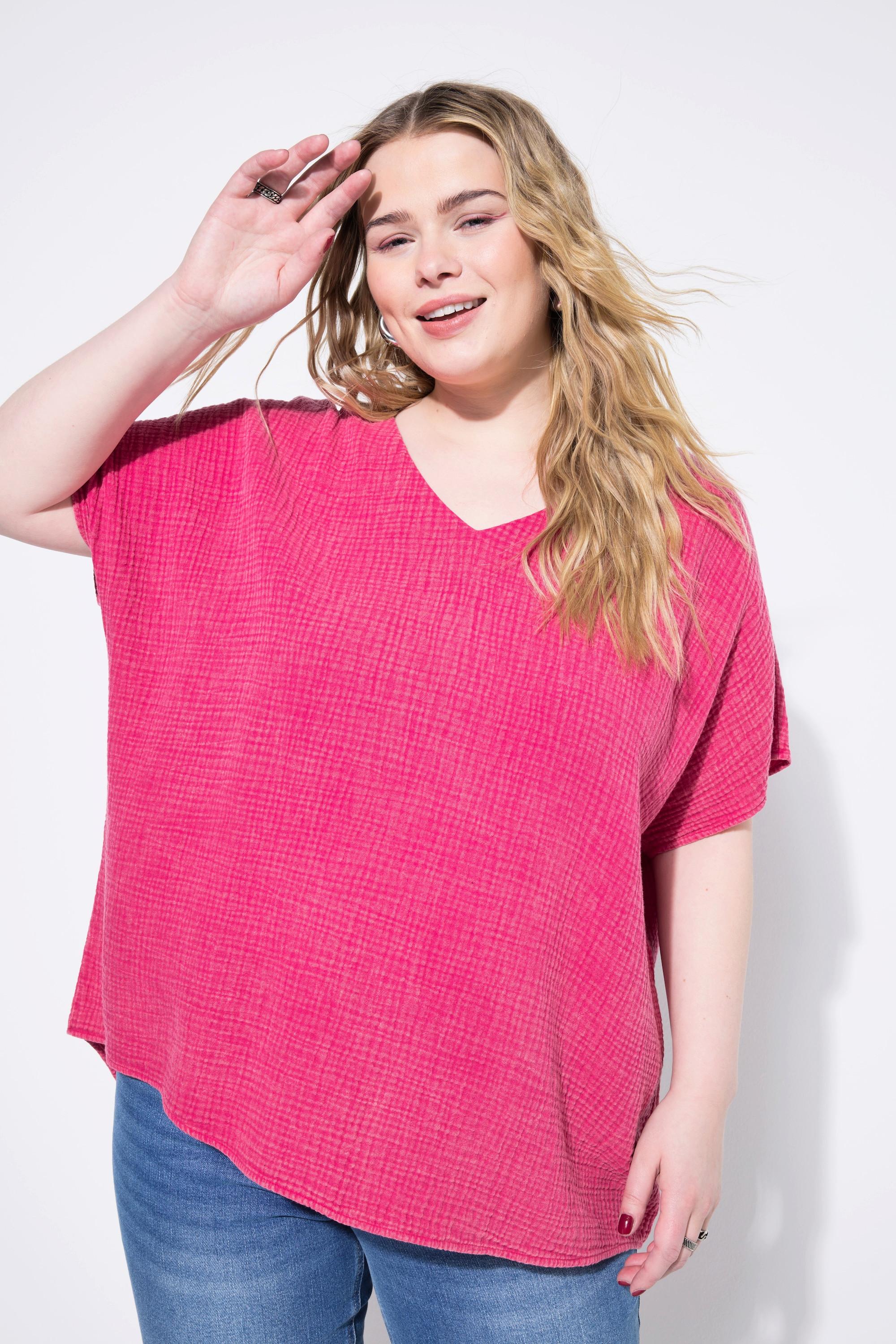 Studio Untold Oversized Musselin V-Ausschnitt Blusenshirt  