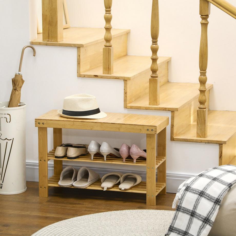 Northio Schuhbank, Schuhregal Mit 3 Etagen, Sitzbank Aus Bambus, Garderobenbank Für 6 Paar Schuhe, Schuhaufbewahrung, Natur, 70 X 28 X 45 Cm  