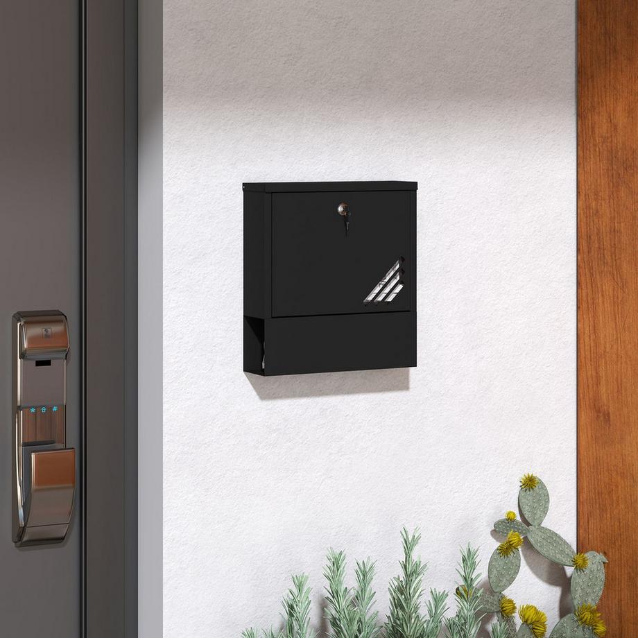 Northio  Briefkasten Wandbriefkasten mit Schloss, Deckel, Kupferkern, Postkasten aus Metall, für Outdoor, Dunkelgrau, 30 x 8,5 x 32,5 cm | 