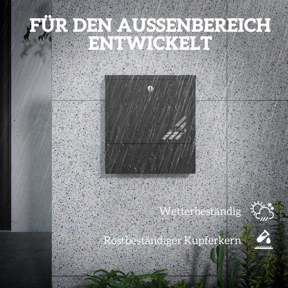 Northio  Briefkasten Wandbriefkasten mit Schloss, Deckel, Kupferkern, Postkasten aus Metall, für Outdoor, Dunkelgrau, 30 x 8,5 x 32,5 cm | 