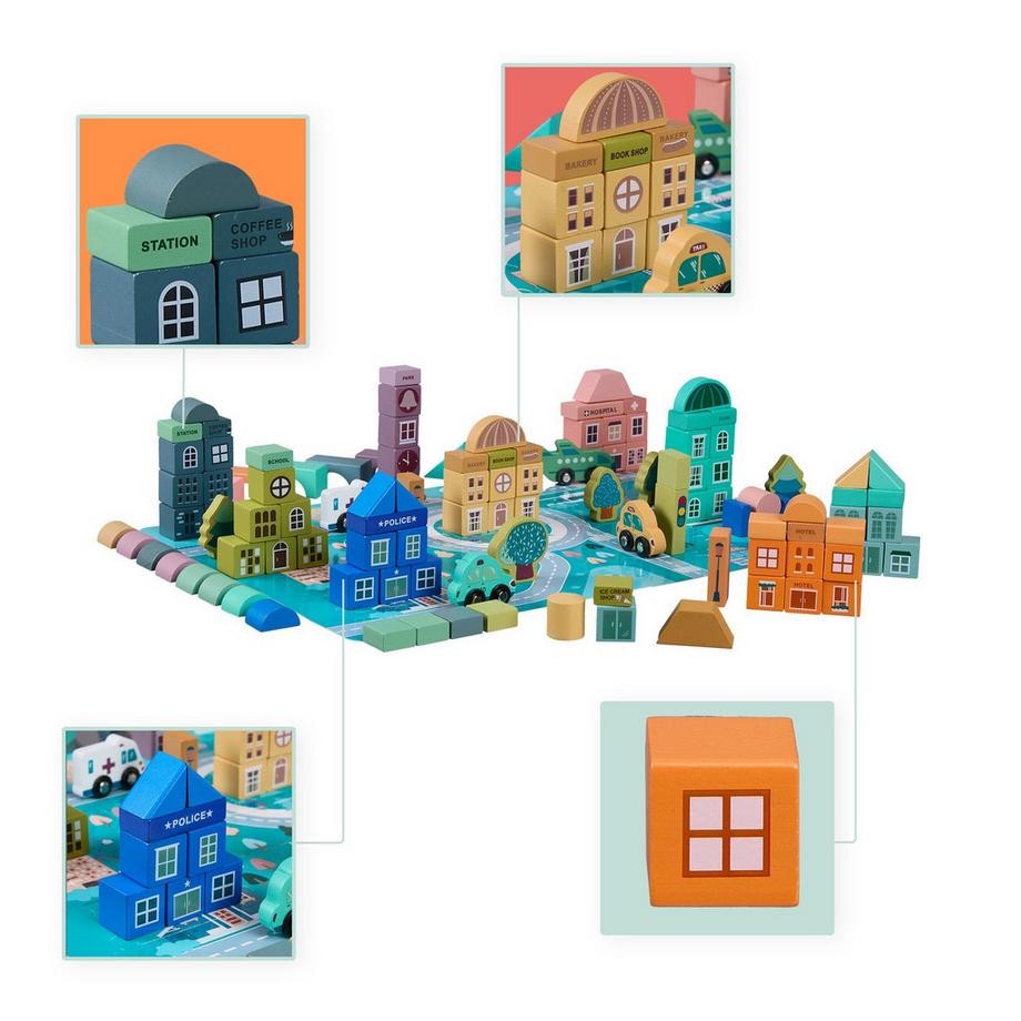 Northix  Set di blocchi di legno per costruzioni City 