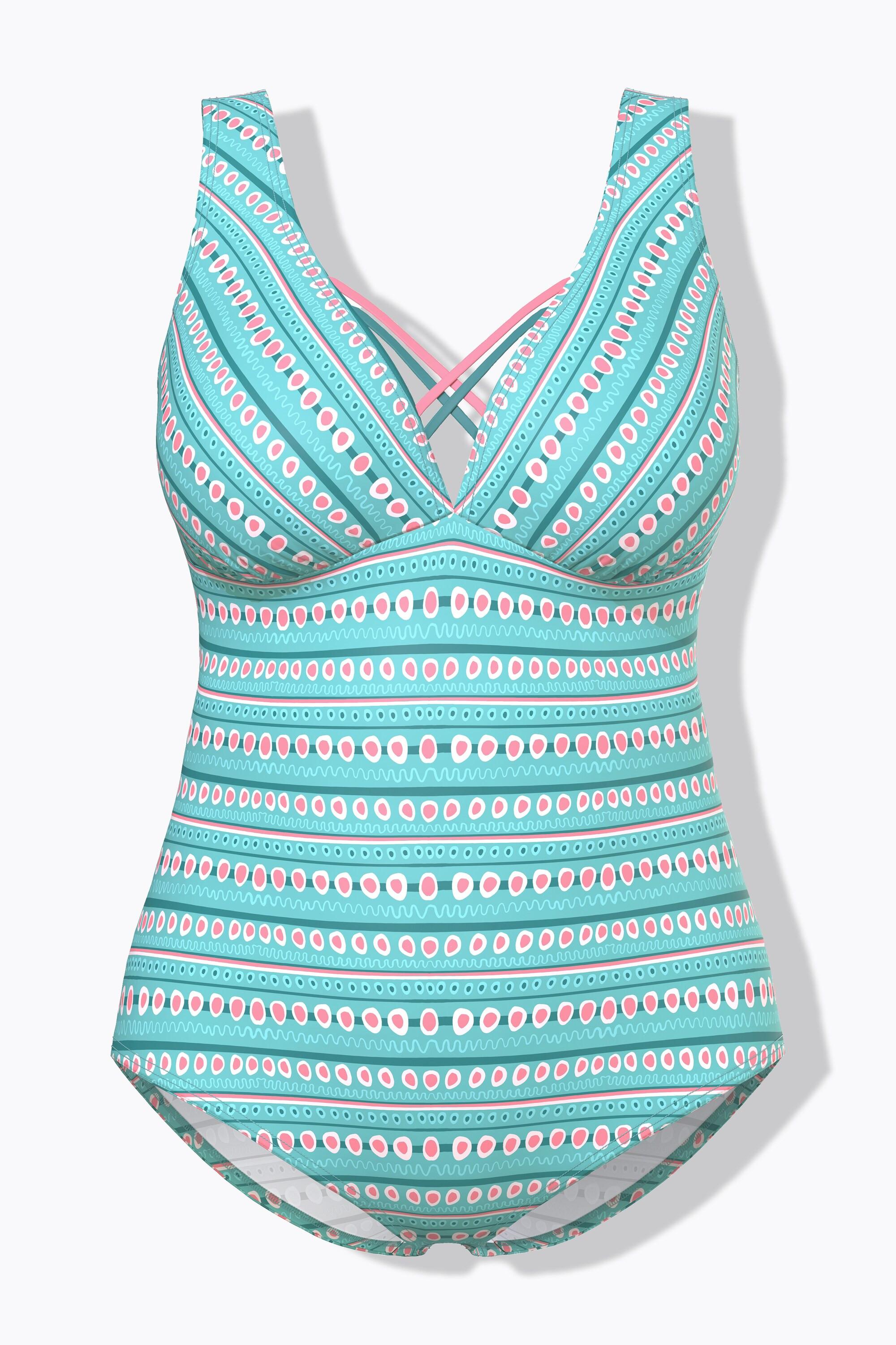 Ulla Popken Costume da bagno Righe Coppe Morbide Laccetti Decorativi Riciclato  