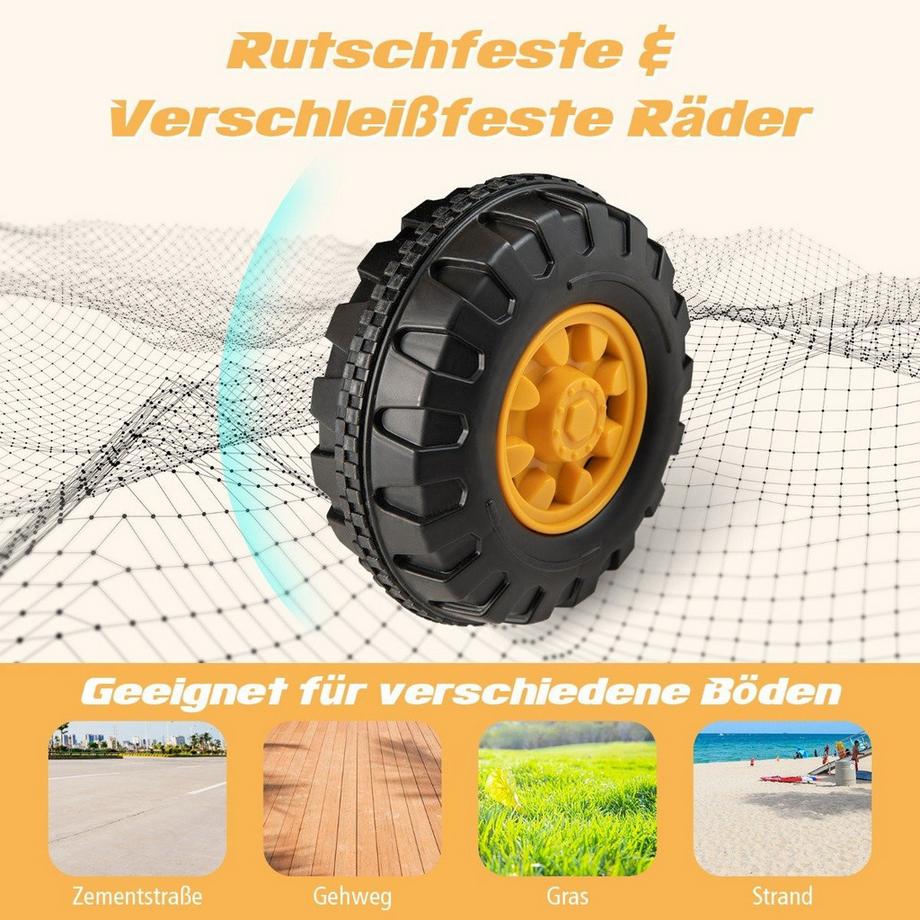 B2X  6V Kinder Sitzbagger mit drehbarer & verstellbarer Schaufel & Musik Schwarz + Grau 