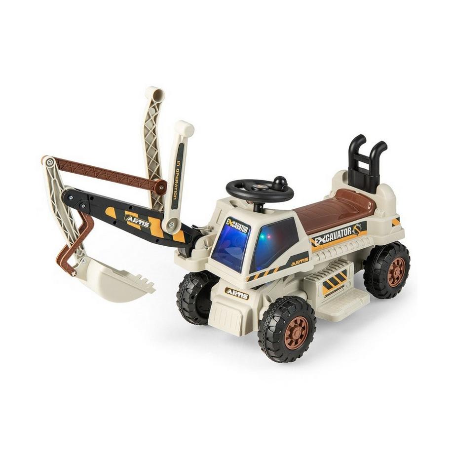 B2X  6V Kinder Sitzbagger mit drehbarer & verstellbarer Schaufel & Musik Schwarz + Grau 