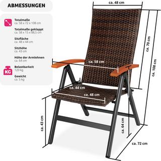 Tectake Rattanstuhl Canberra mit Aluminiumgestell klappbar  