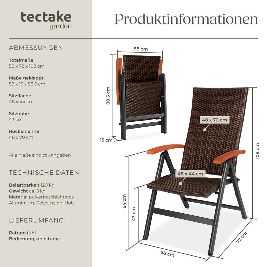 Tectake Chaise en rotin CANBERRA avec structure en aluminium  