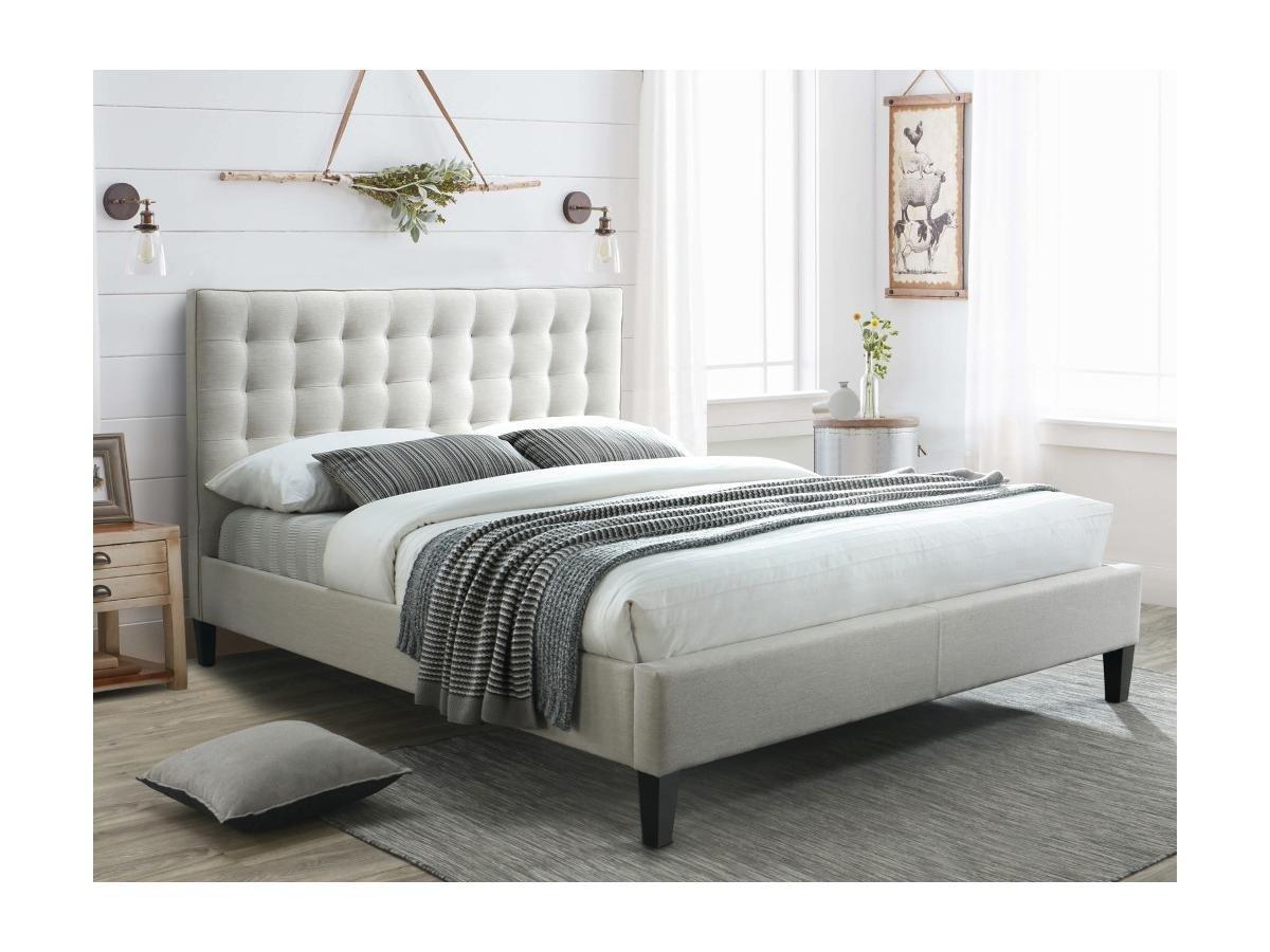 Vente-unique Lit 160 x 200 cm avec tête de lit capitonnée - Tissu - Beige + Sommier + Matelas - CHIARA  