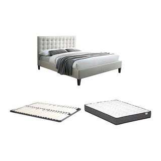 Vente-unique Lit 160 x 200 cm avec tête de lit capitonnée - Tissu - Beige + Sommier + Matelas - CHIARA  