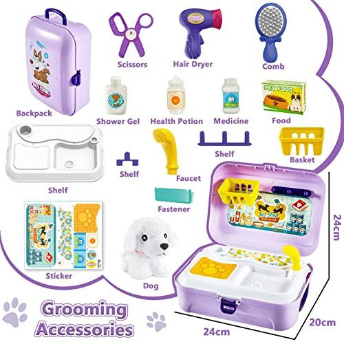 Activity-board  Jouets pour enfants chiens, sac à dos de jeu de rôle, jouets de salon pour chiens, ensemble de jeu de coiffeur pour filles, kit vétérinaire, idées cadeaux pour tout-petits de 3 4 5 ans 